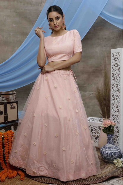 Peach Colour Net Embroidery Lehenga Choli LC1150024 A