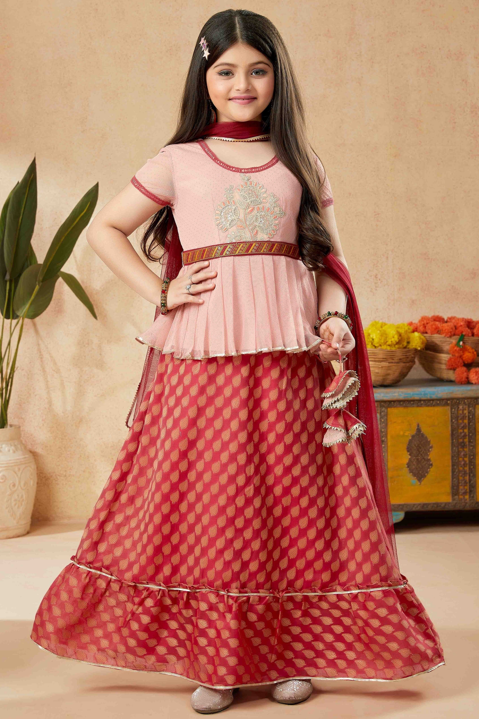 Peach Colour Net Lehenga Suit GW1070765