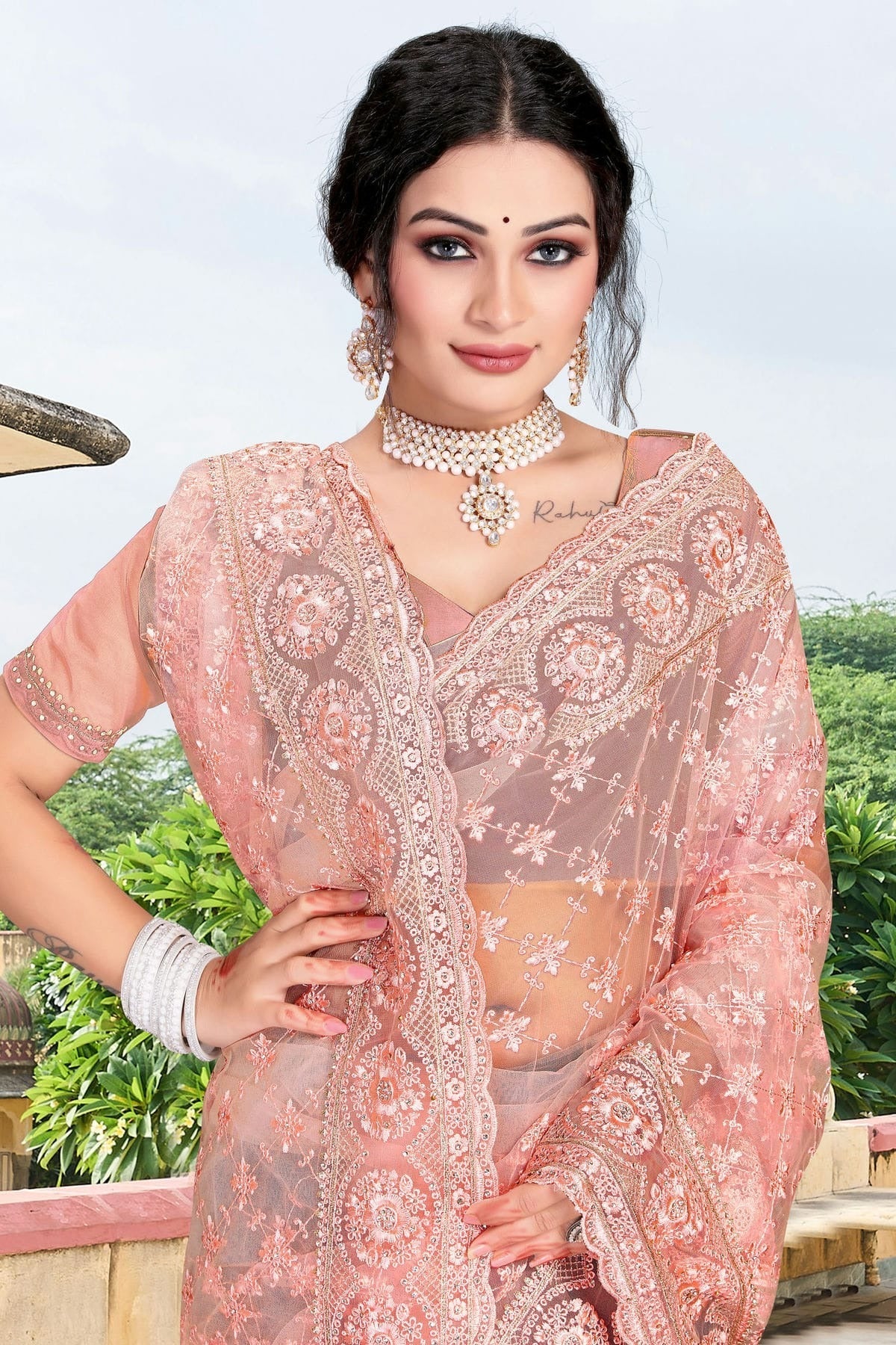 Peach Colour Net Saree SD1090743 A_1f30c9d7 004b 40a8 a00b f908f9594140