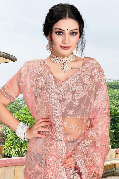Peach Colour Net Saree SD1090743 A_1f30c9d7 004b 40a8 a00b f908f9594140