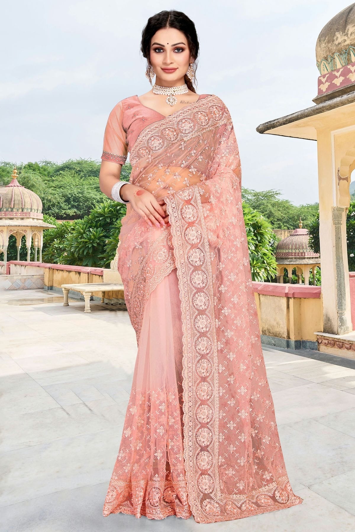Peach Colour Net Saree SD1090743_3cc9911b 0117 4b3f 86ad 5da22c64974f
