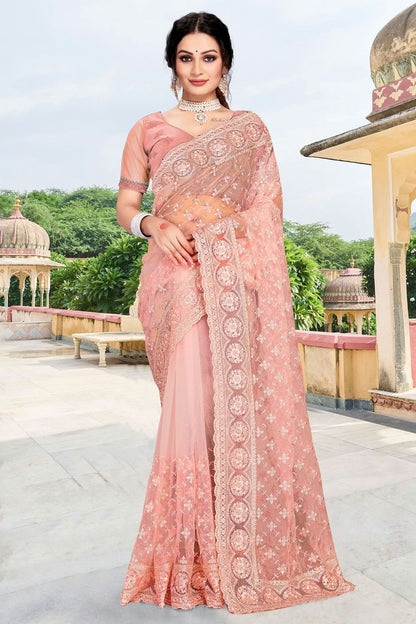 Peach Colour Net Saree SD1090743_3cc9911b 0117 4b3f 86ad 5da22c64974f