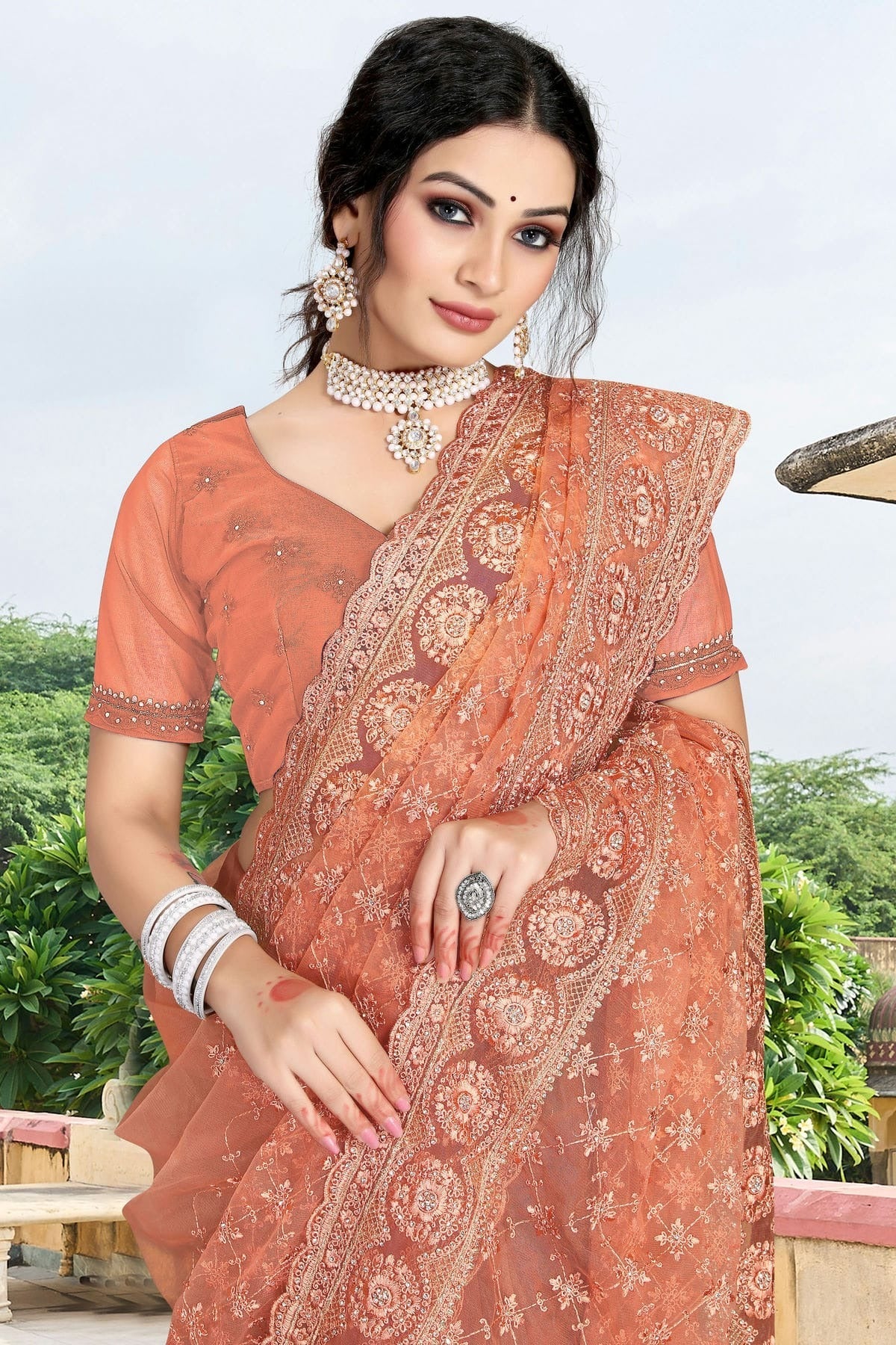 Peach Colour Net Saree SD1090745 A_0810e946 9857 4306 8012 411c798b7470