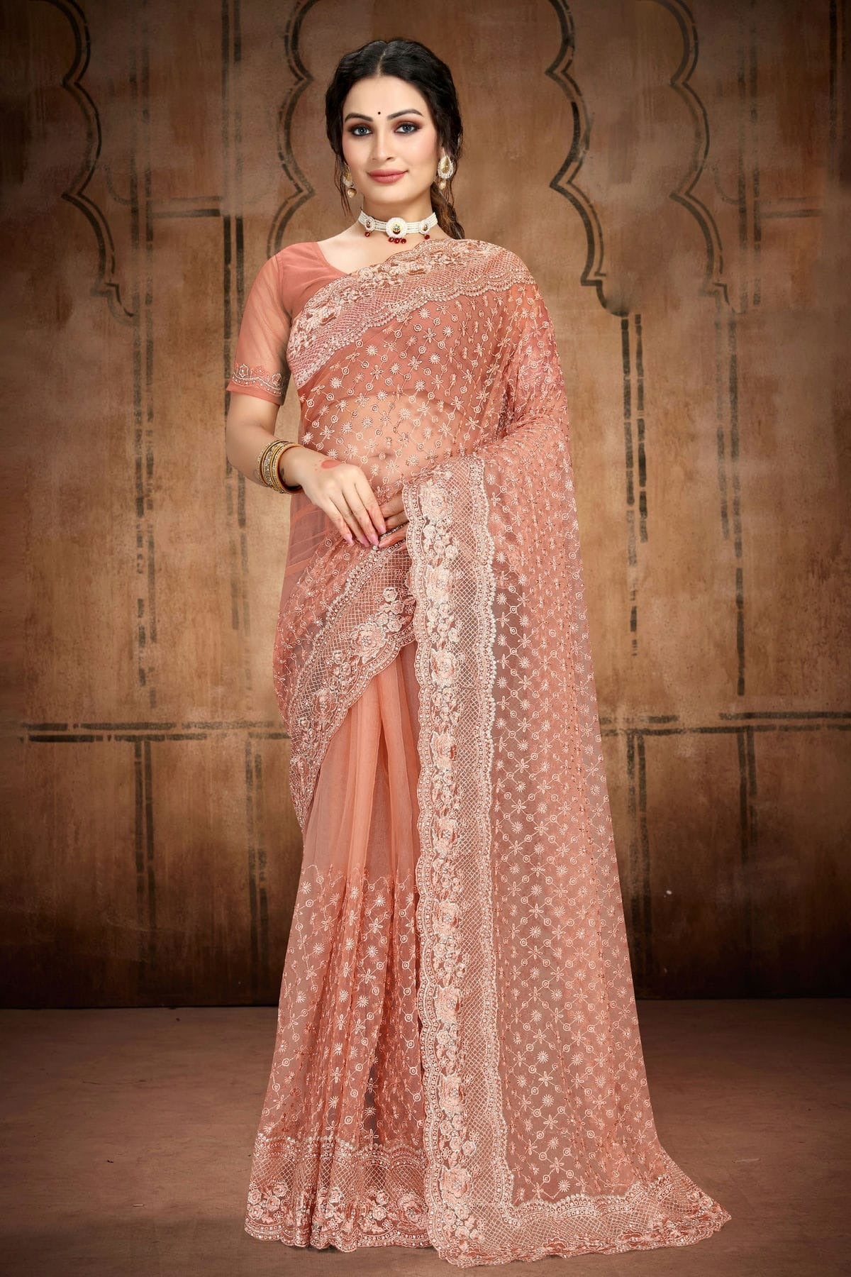 Peach Colour Net Saree SD1090752_a51fb7ac d2aa 418c aca6 0d5c608e5c19