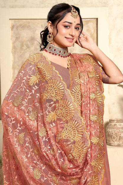 Peach Colour Net Saree SD1090988 A_1e6efe8c 120d 4152 89a8 064c3b96a8a2