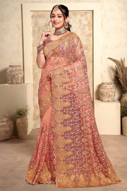 Peach Colour Net Saree SD1090988_62ec1e52 368d 4e64 a3b6 6fea9d344f74