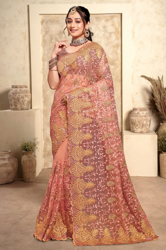 Peach Colour Net Saree SD1090988_62ec1e52 368d 4e64 a3b6 6fea9d344f74