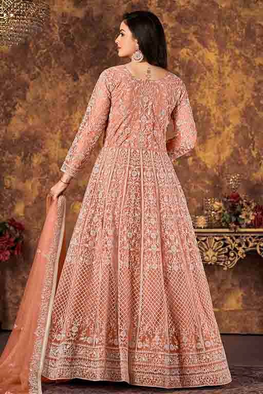 Peach Colour Net Semi Stitched Anarkali Suit SM1050305 A