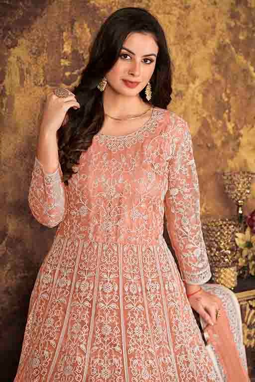 Peach Colour Net Semi Stitched Anarkali Suit SM1050305 B