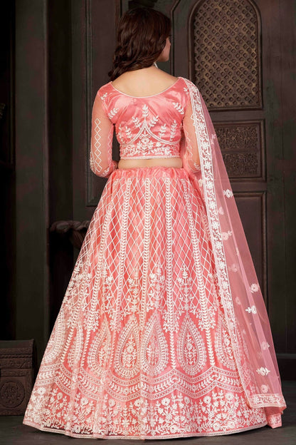 Peach Colour Net Semi Stitched Lehenga Choli LC1170057 A