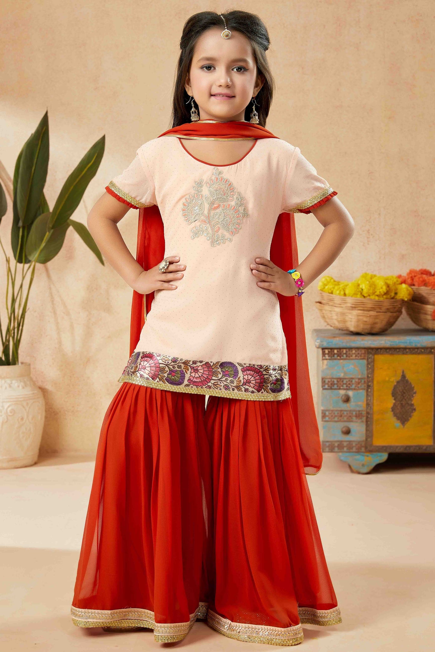 Peach Colour Net Sharara Suit GW1070774