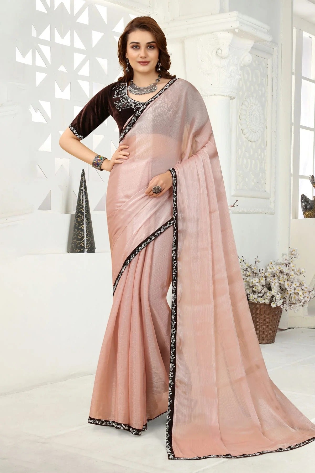 Peach Colour Organza Designer Saree LC1121355