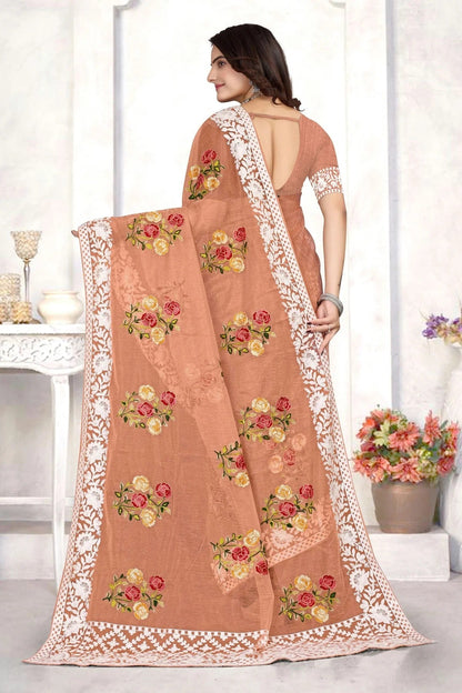 Peach Colour Organza Designer Saree LC1121535 A