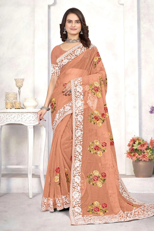 Peach Colour Organza Designer Saree LC1121535