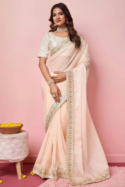 Peach Colour Organza Designer Saree SD1110950
