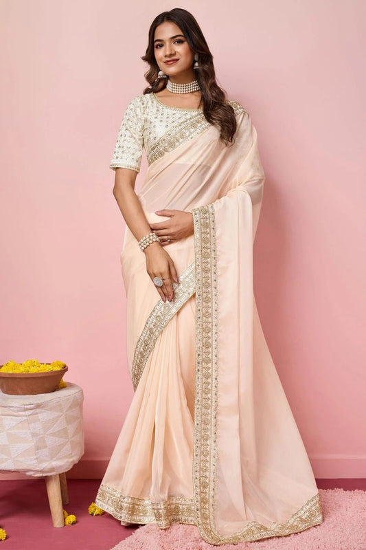 Peach Colour Organza Designer Saree SD1110950