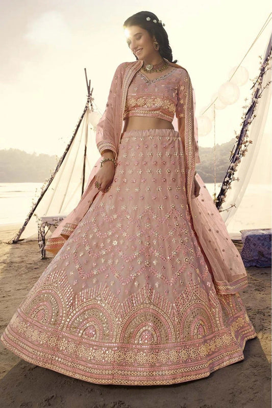 Peach Colour Organza Embroidery Lehenga Choli LC1080506