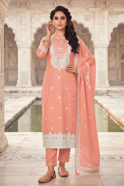 Peach Colour Organza Embroidery Work Pant Style Suit