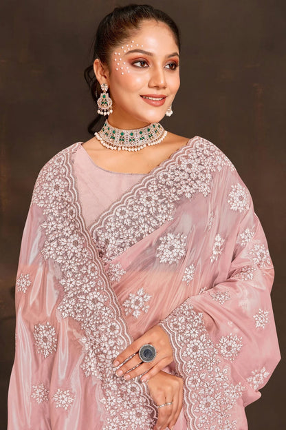 Peach Colour Organza Saree SD1090955 A_50579681 8800 43de 9467 578e4dc2e3ea