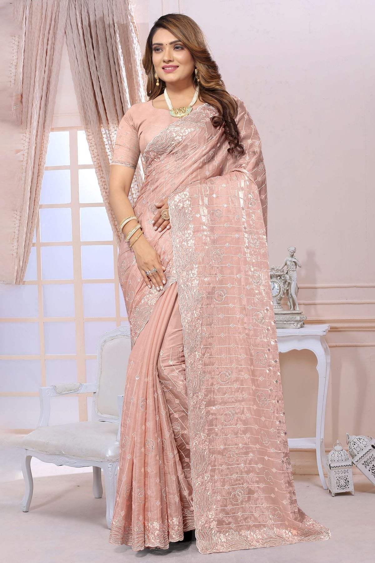 Peach Colour Organza Saree SD1090989_3e0339d7 9ffd 47d6 9f65 8fc445fe5581