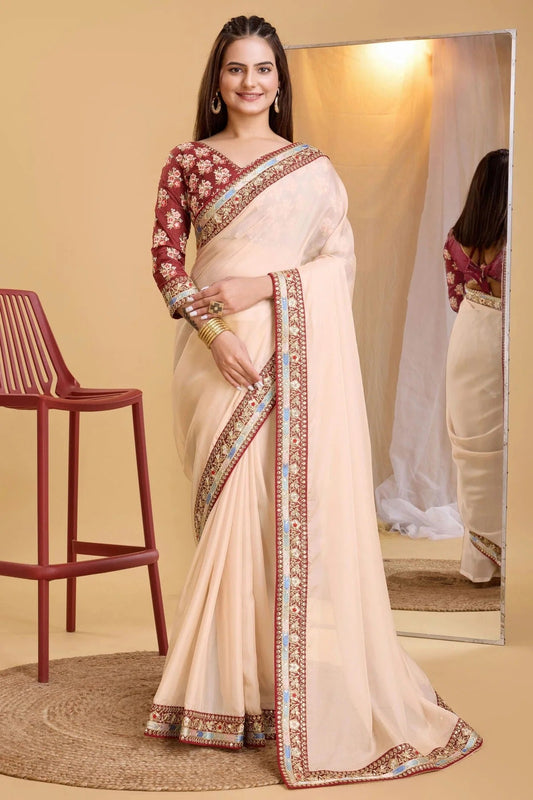 Peach Colour Organza Saree SD1110239