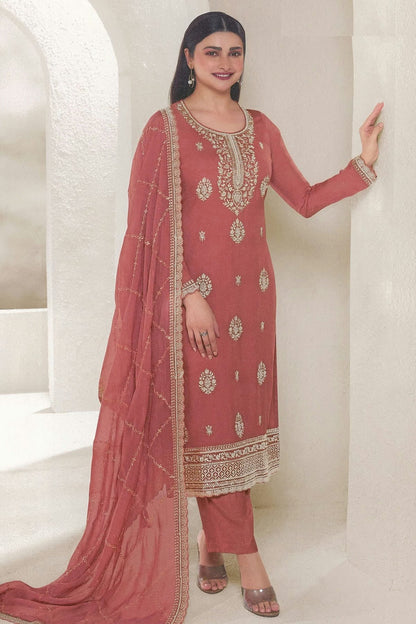 Peach Colour Organza Straight Suit SM1110713