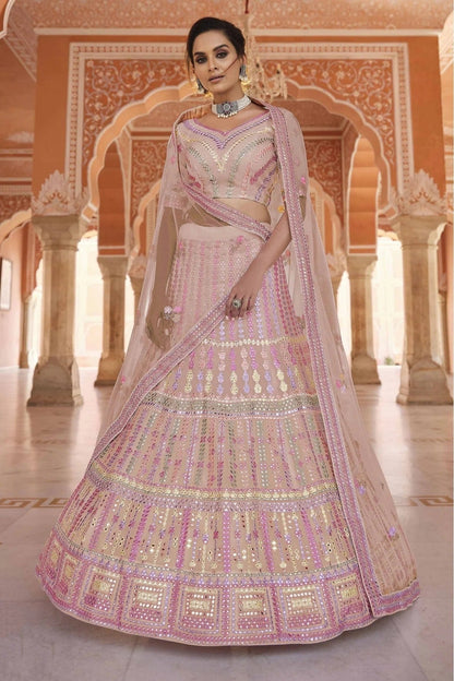 Peach Colour Organza Thread Work Lehenga Choli LC1080140