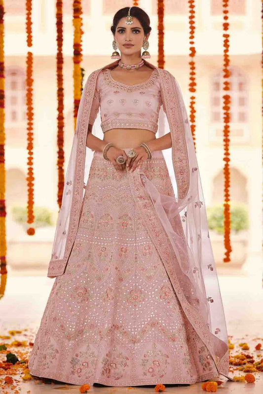 Peach Colour Organza Thread Work Lehenga Choli LC1080157