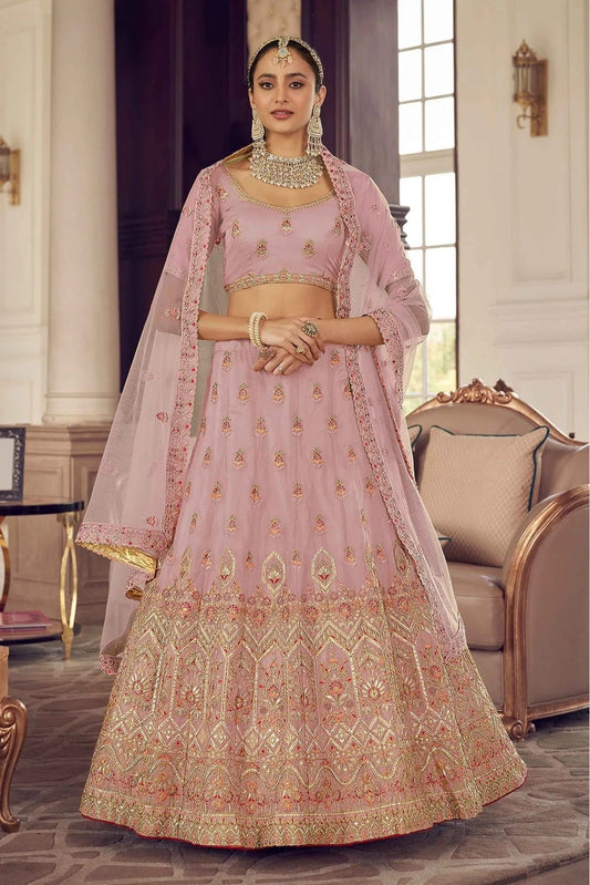 Peach Colour Organza Thread Work Lehenga Choli LC1080164