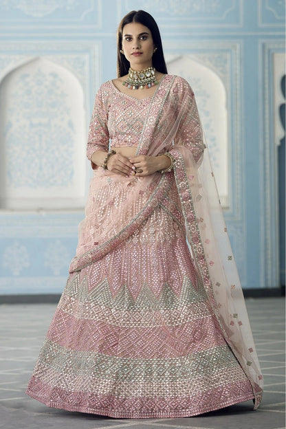 Peach Colour Organza Thread Work Lehenga Choli LC1080323
