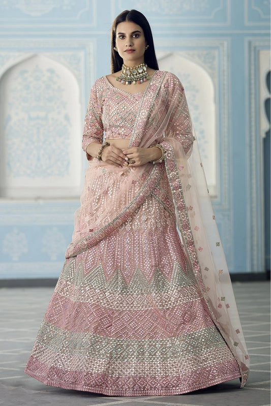 Peach Colour Organza Thread Work Lehenga Choli LC1080323