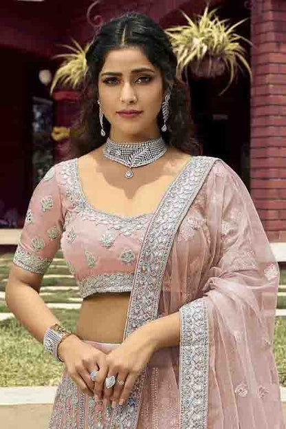Peach Colour Organza Zari Work Lehenga Choli LC1080134 A