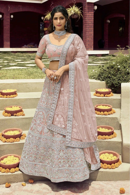 Peach Colour Organza Zari Work Lehenga Choli LC1080134