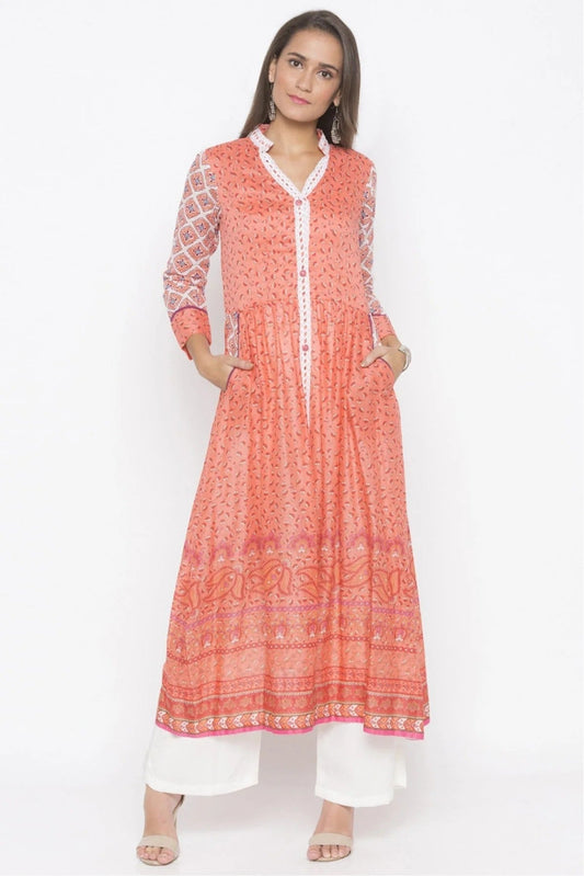 Peach Colour Plus Size Cotton Embroidery Kurta Set KR1070541
