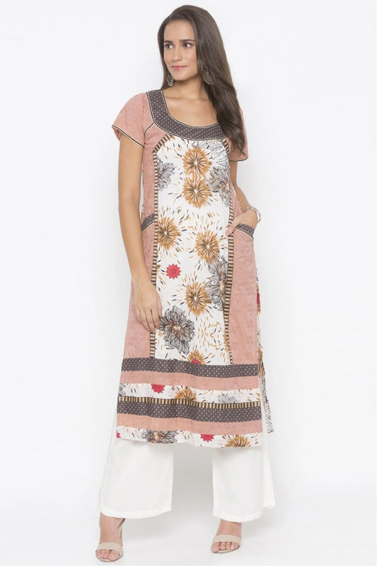 Peach Colour Plus Size Cotton Embroidery Kurta Set KR1070542