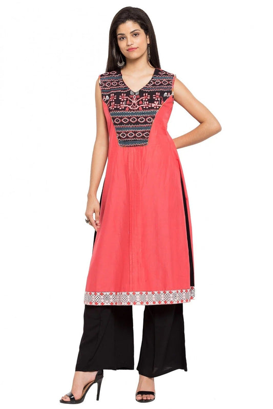 Peach Colour Plus Size Cotton Kurti KR1070412