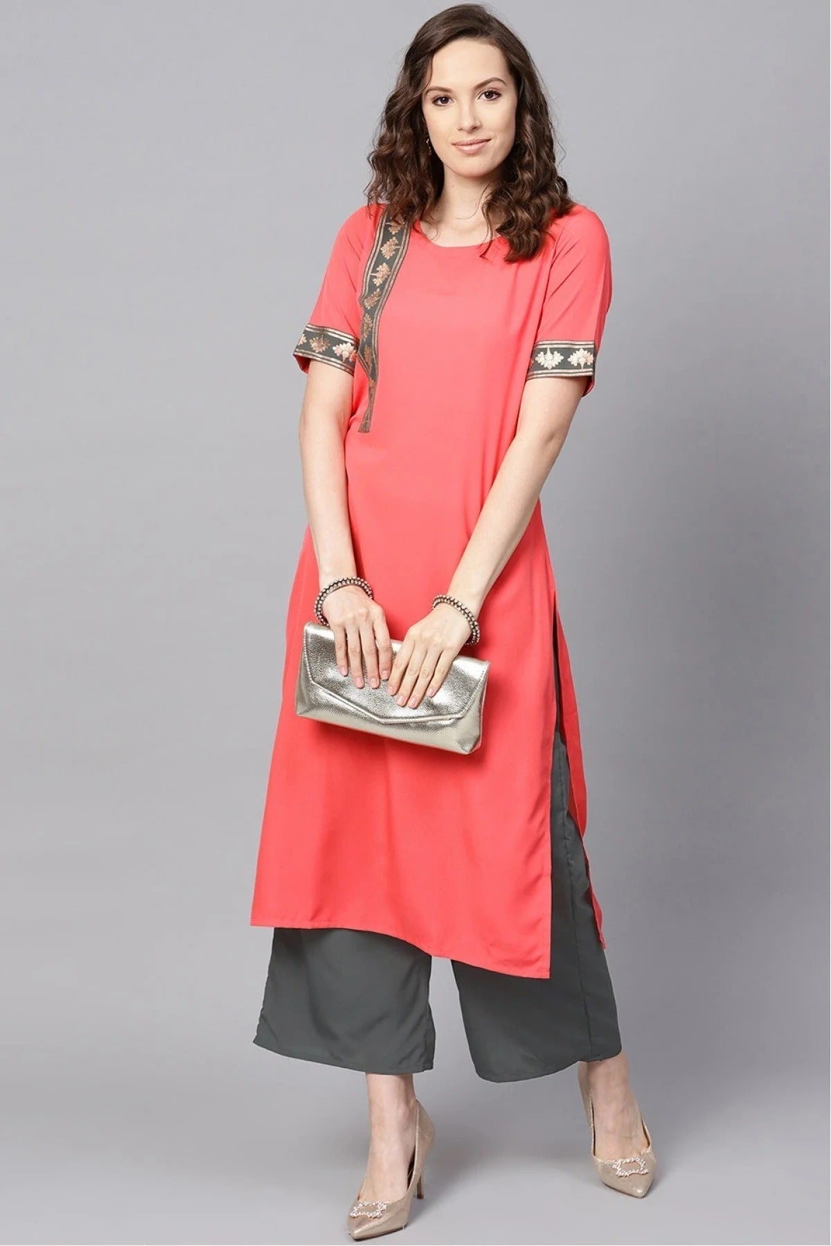 Peach Colour Plus Size Crepe Kurta Set KR1060003 A