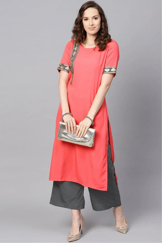 Peach Colour Plus Size Crepe Kurta Set KR1060003 A