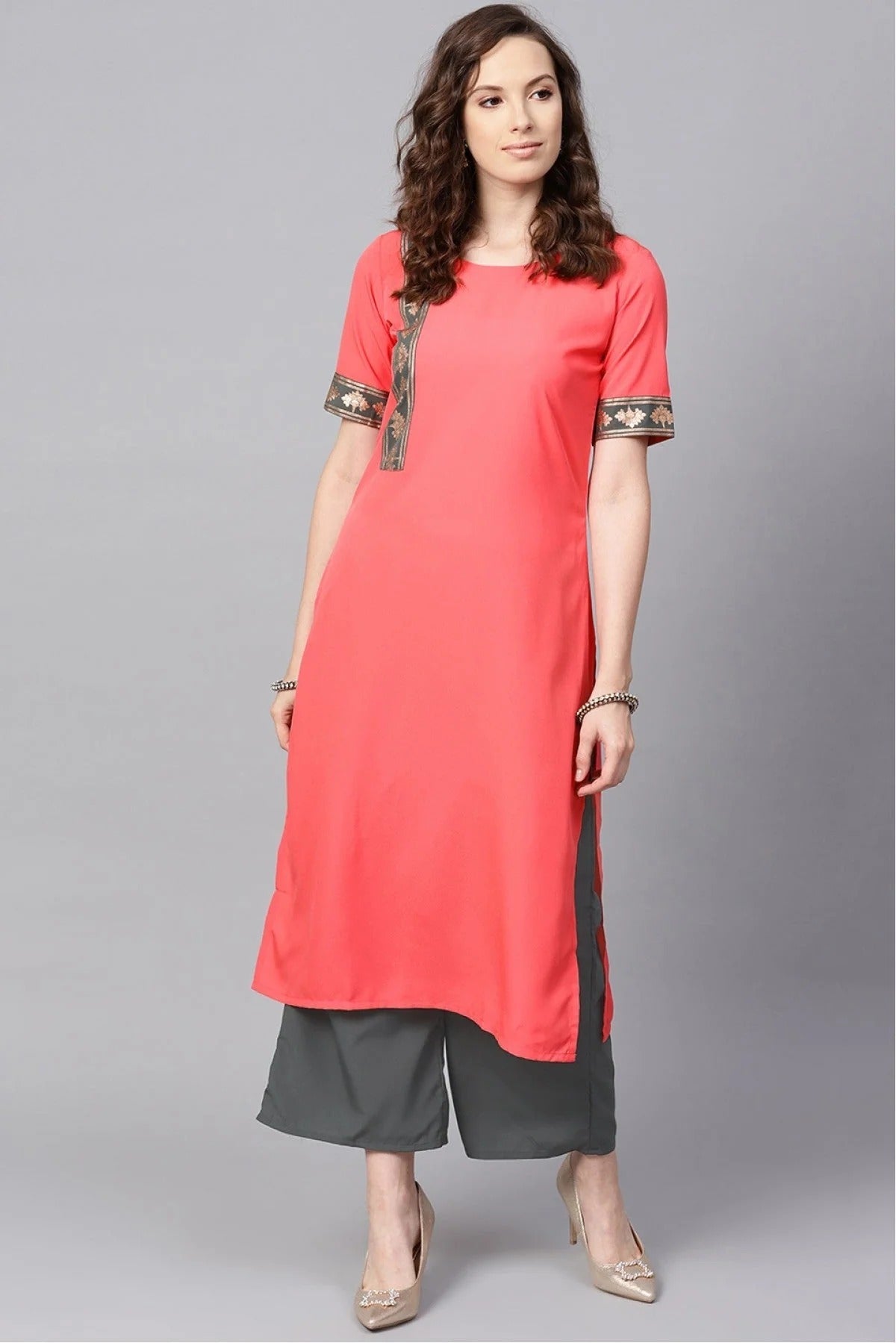 Peach Colour Plus Size Crepe Kurta Set KR1060003 B