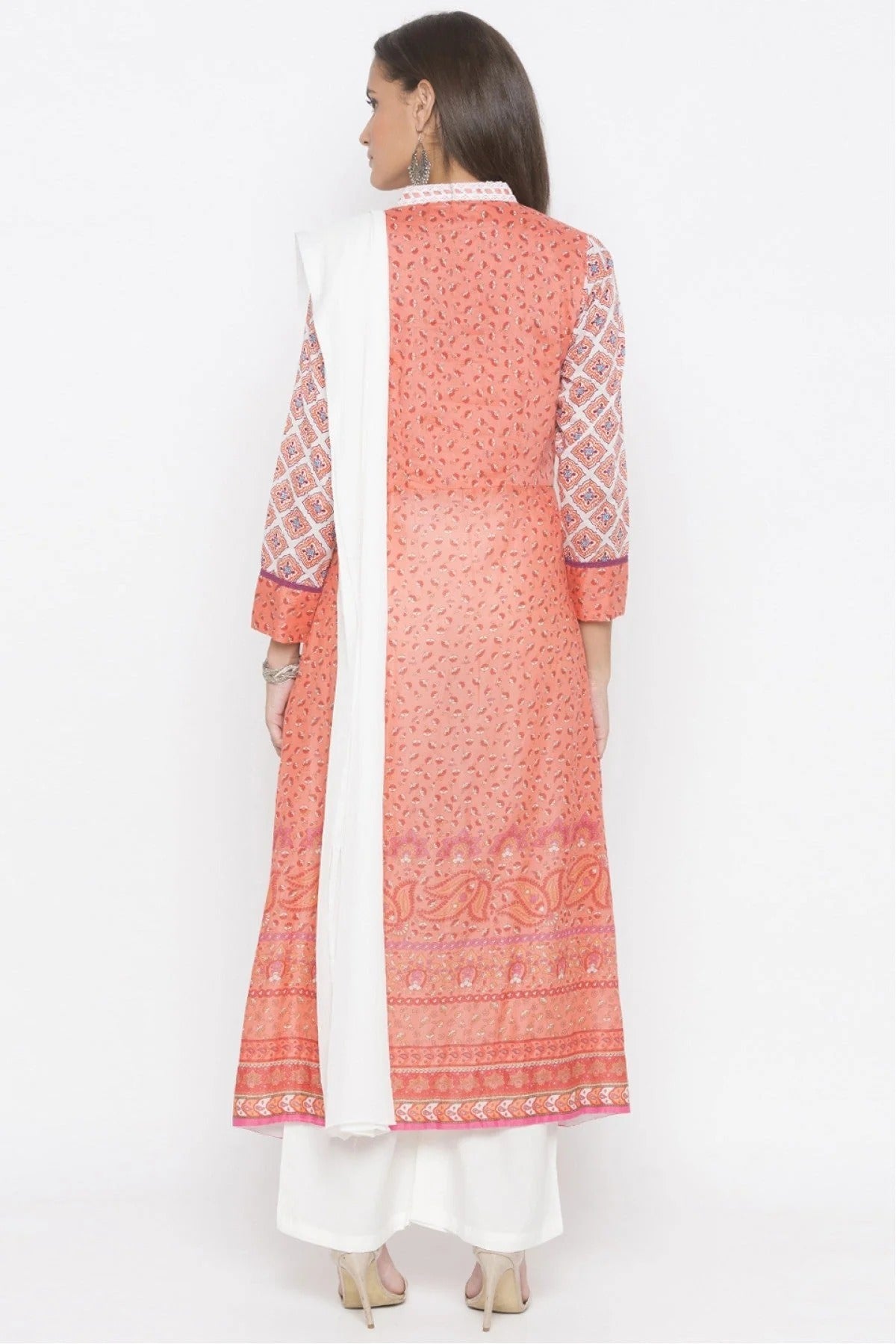 Peach Colour Plus Size Stitched Cotton Embroidery Palazzo Pant Suit BW1070263 A