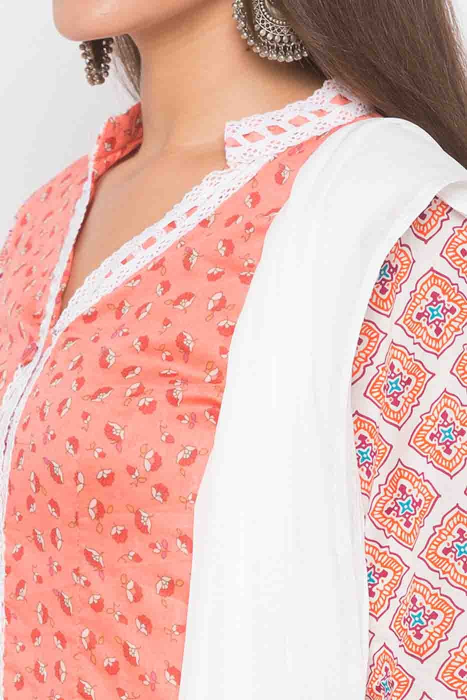 Peach Colour Plus Size Stitched Cotton Embroidery Palazzo Pant Suit BW1070263 B