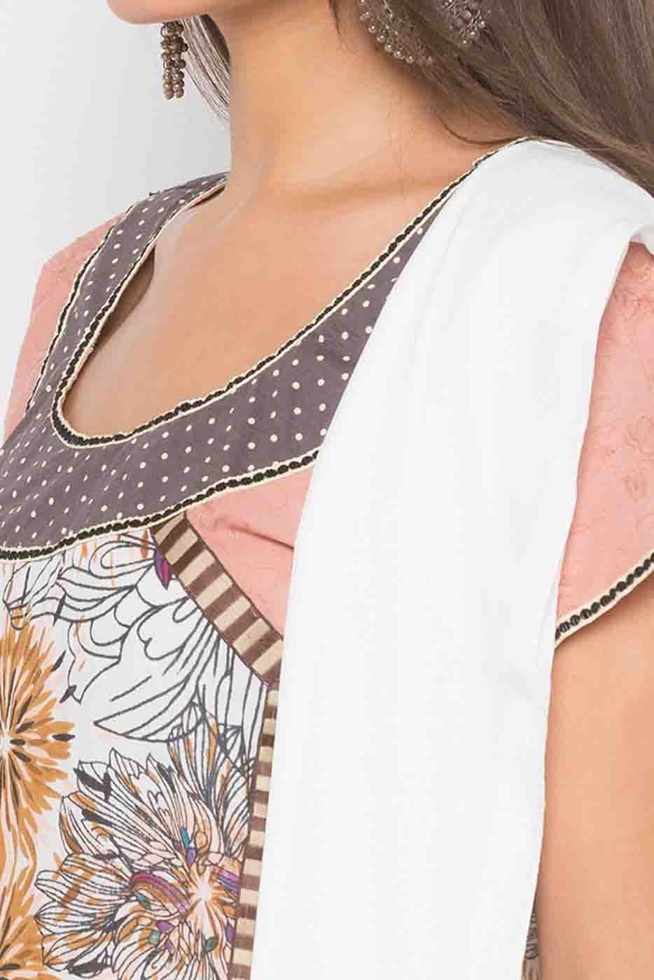 Peach Colour Plus Size Stitched Cotton Embroidery Palazzo Pant Suit BW1070264 B