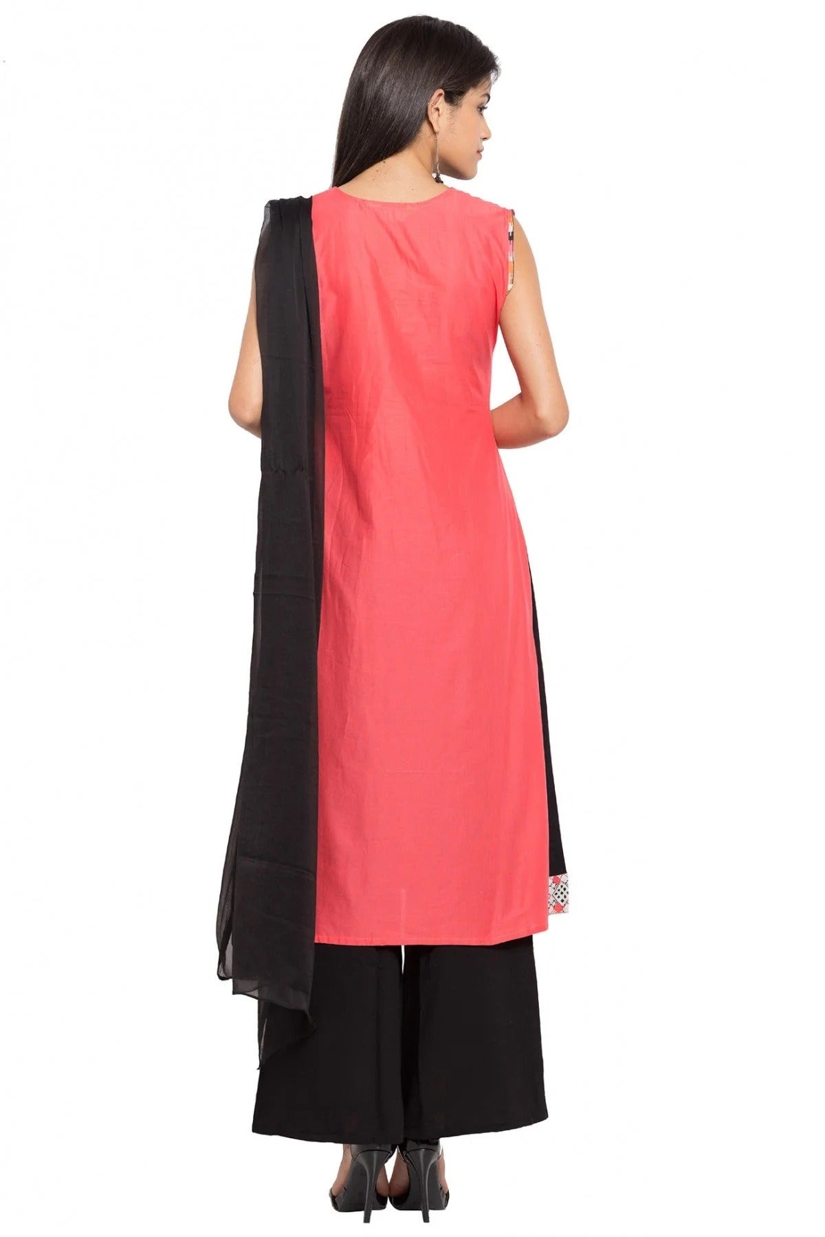 Peach Colour Plus Size Stitched Cotton Palazzo Pant Suit BW1070168 A