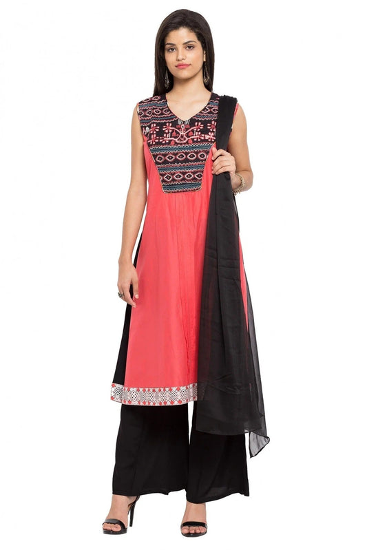 Peach Colour Plus Size Stitched Cotton Palazzo Pant Suit BW1070168