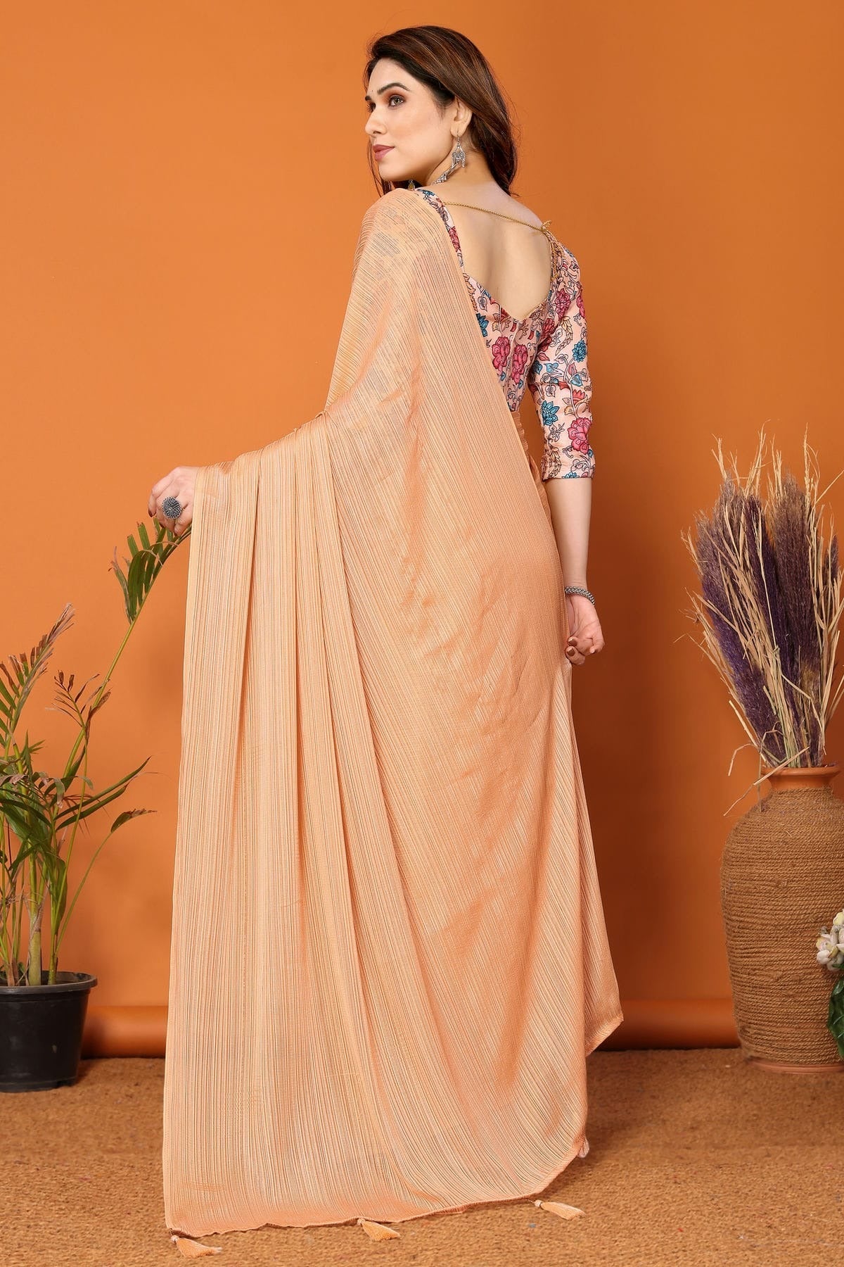 Peach Colour Polyester Printed Saree SD1180105 A