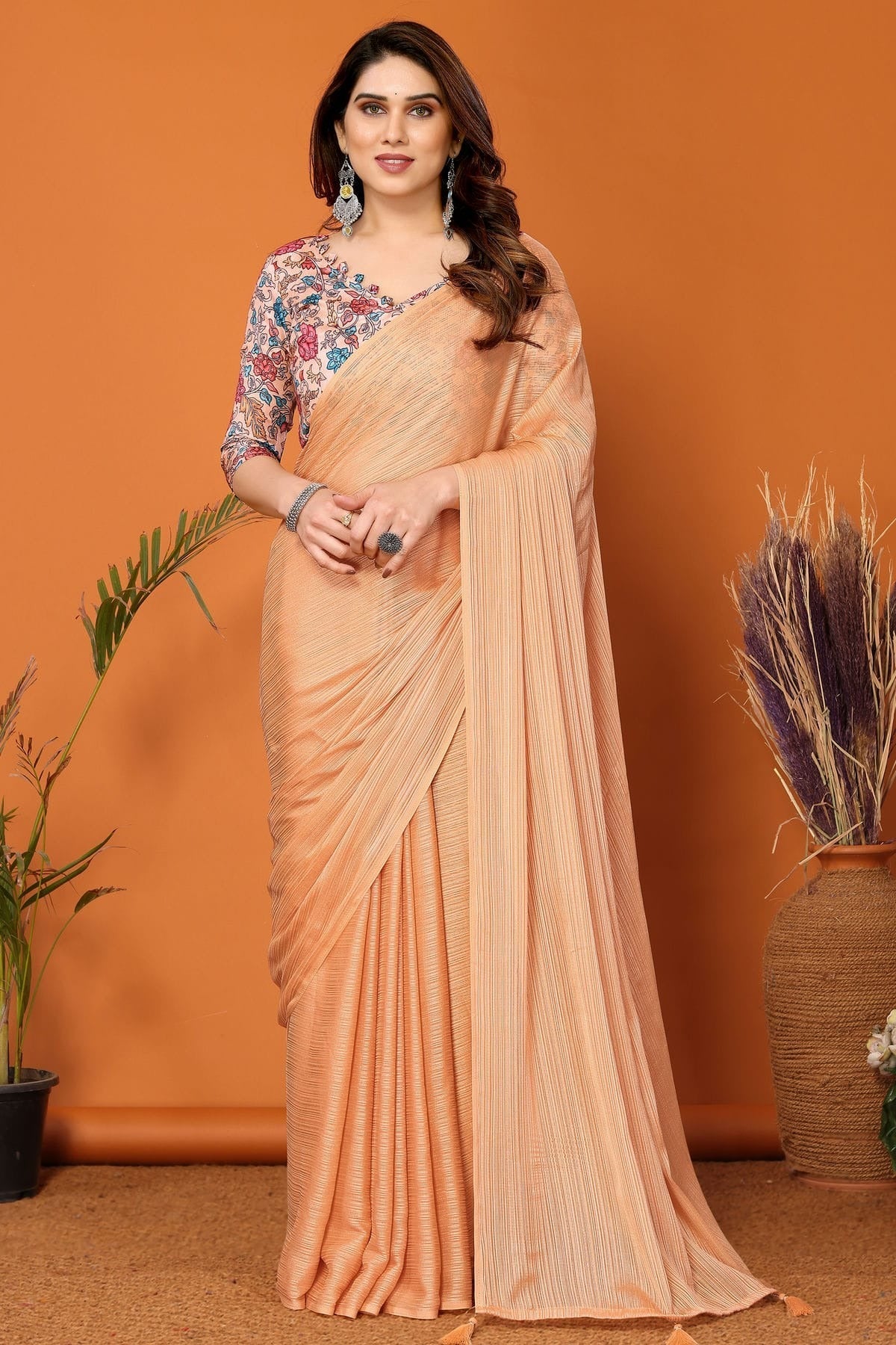 Peach Colour Polyester Printed Saree SD1180105