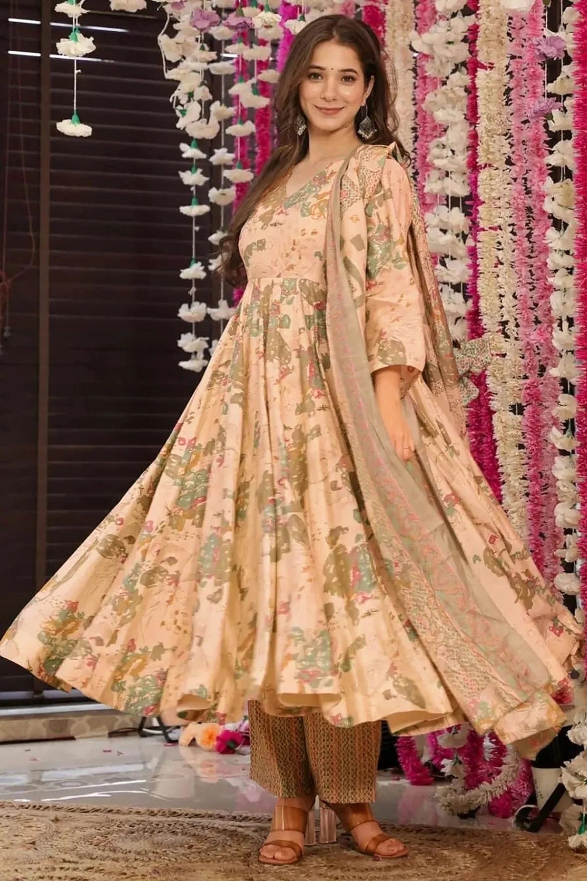 Peach Colour Printed Muslin Stitched Suit SS1112463 A