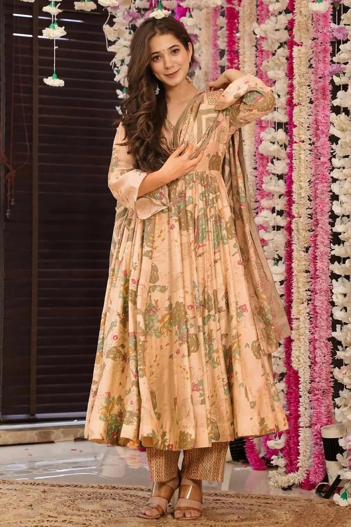 Peach Colour Printed Muslin Stitched Suit SS1112463
