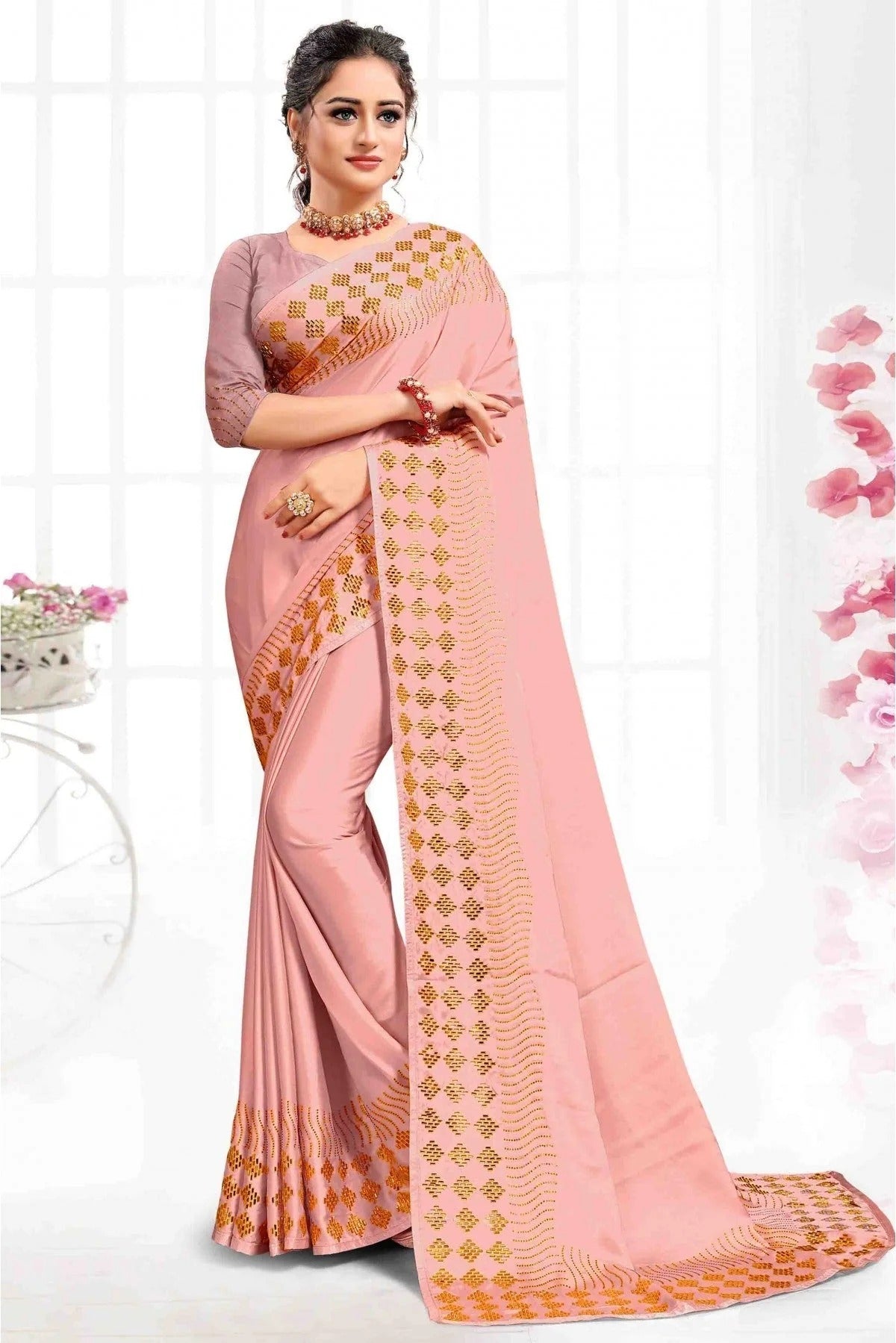 Peach Colour Pure Satin Designer Saree SD1120092
