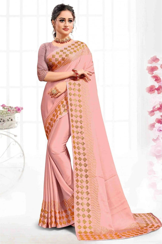 Peach Colour Pure Satin Designer Saree SD1120092